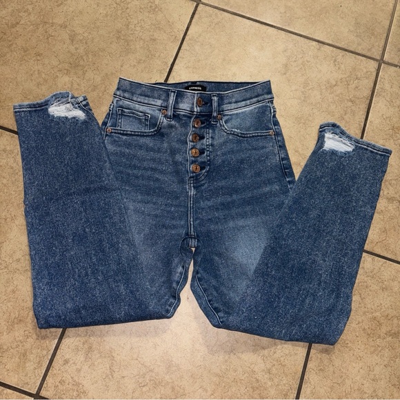 Express High Rise Button-Fly Blue Jeans 👖 2R - Picture 2 of 5